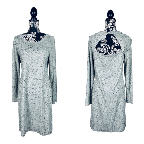 LOFT soft grey textured open back stretch sweater dress size medium - Picture 1 of 12